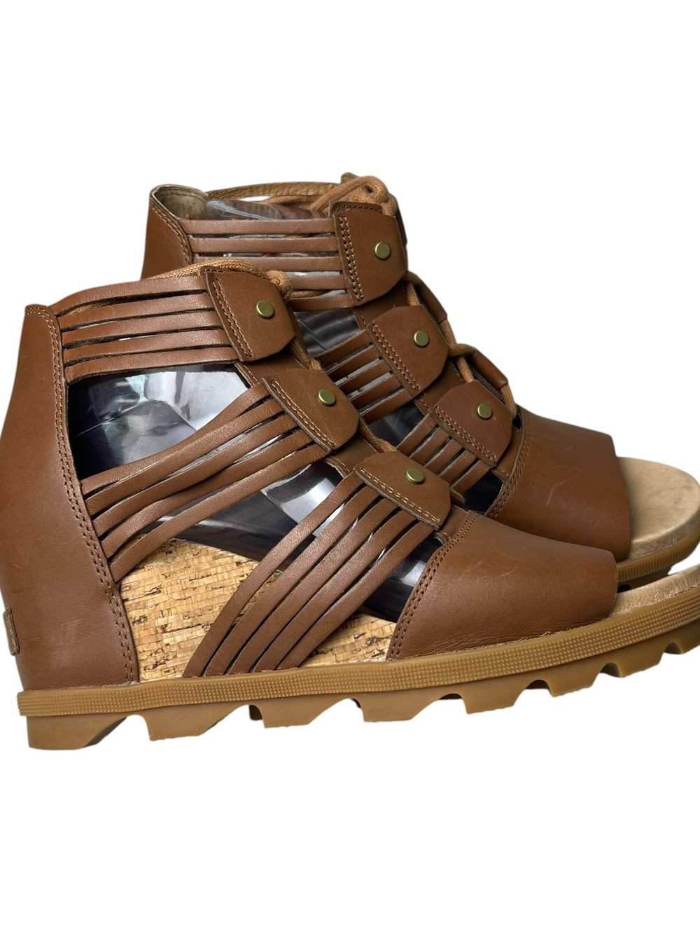 Sorel Joanie II Lace Huarache Lace Cork Wedge Size 10 Brown Strappy Sandals